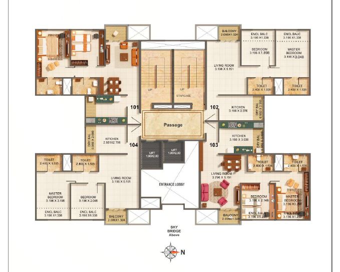 2 BHK Floor Plan OF Kumar Palmspring Towers